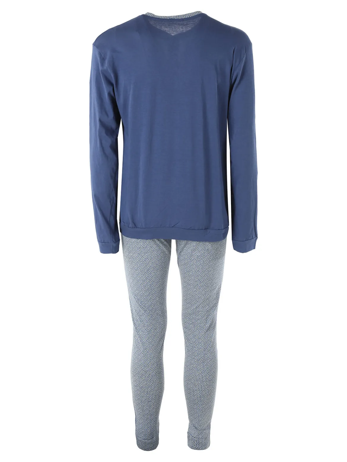 A Sette Pigiama lungo da uomo in cotone con taschino e pantaloni con stampa greca - blu