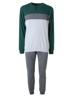A Sette Pigiama lungo da uomo in cotone interlock a blocchi di colore - grigio