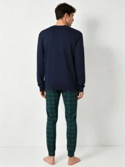 A Sette Pigiama lungo da uomo in cotone interlock con pantaloni a quadri - blu