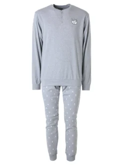 A Sette Pigiama lungo da uomo in cotone interlock con pantaloni con stampa birilli - grigio