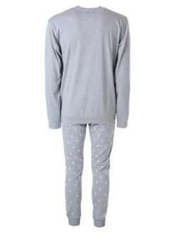 A Sette Pigiama lungo da uomo in cotone interlock con pantaloni con stampa birilli - grigio