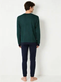 A Sette Pigiama lungo da uomo in cotone interlock con stampa a cerchi - verde