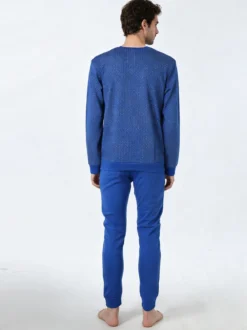 A Sette Pigiama lungo da uomo in cotone interlock con stampa a quadretti - blu