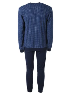 A Sette Pigiama lungo da uomo in cotone interlock con stampa a quadretti - blu scuro