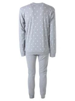A Sette Pigiama lungo da uomo in cotone interlock con stampe birilli - grigio
