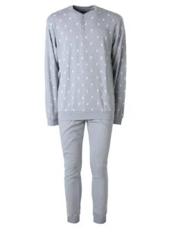 A Sette Pigiama lungo da uomo in cotone interlock con stampe birilli - grigio