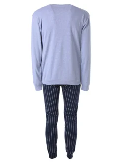A Sette Pigiama lungo da uomo in cotone interlock con taschino e pantaloni a righe sottili - jeans