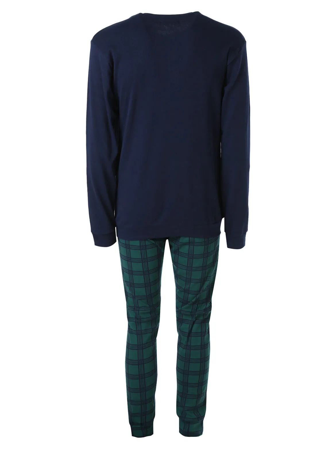 A Sette Pigiama lungo da uomo in cotone interlock con taschino e pantaloni a quadri - blu