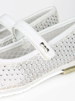 Asso Ballerine da ragazza con strass e cinturino a strappo - bianco