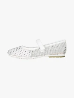Asso Ballerine da ragazza con strass e cinturino a strappo - bianco