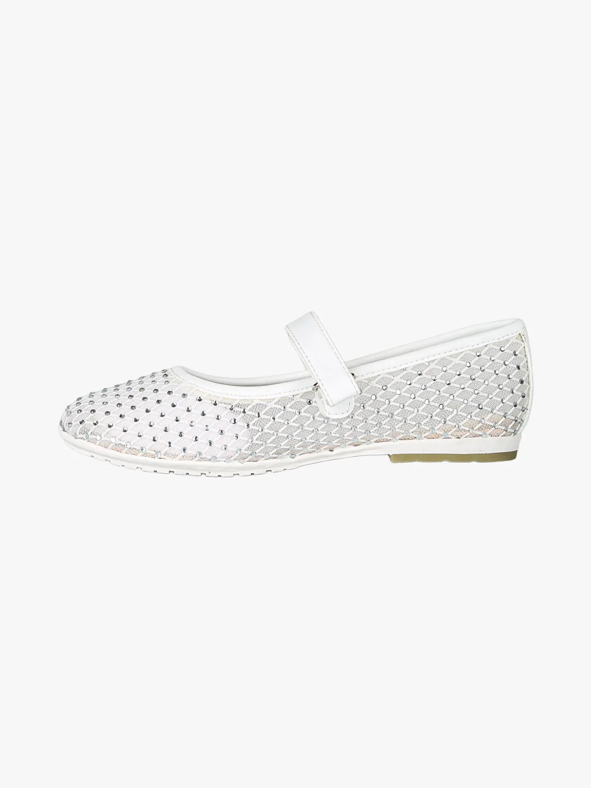Asso Ballerine da ragazza con strass e cinturino a strappo - bianco