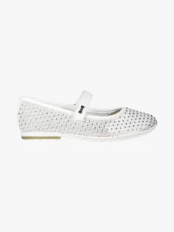 Asso Ballerine da ragazza con strass e cinturino a strappo - bianco