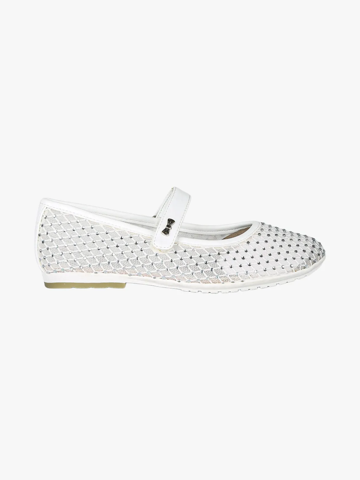 Asso Ballerine da ragazza con strass e cinturino a strappo - bianco