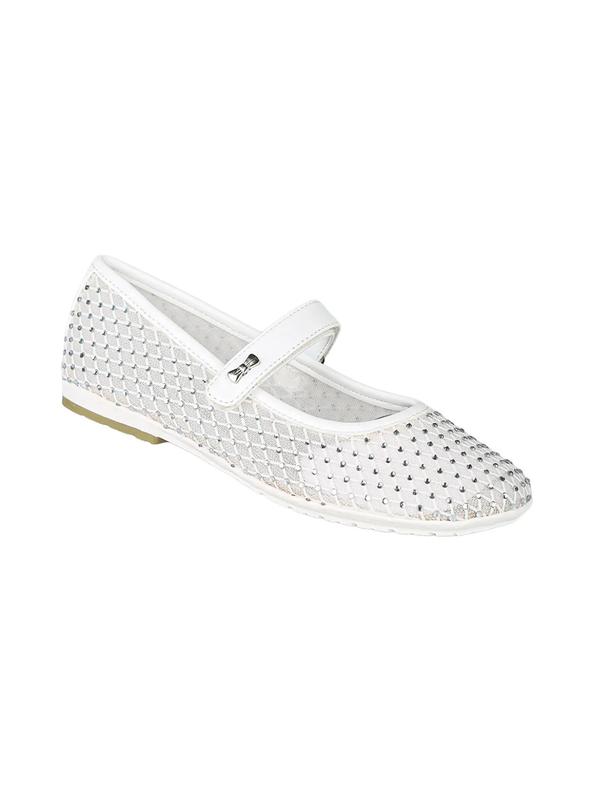Asso Ballerine da ragazza con strass e cinturino a strappo - bianco