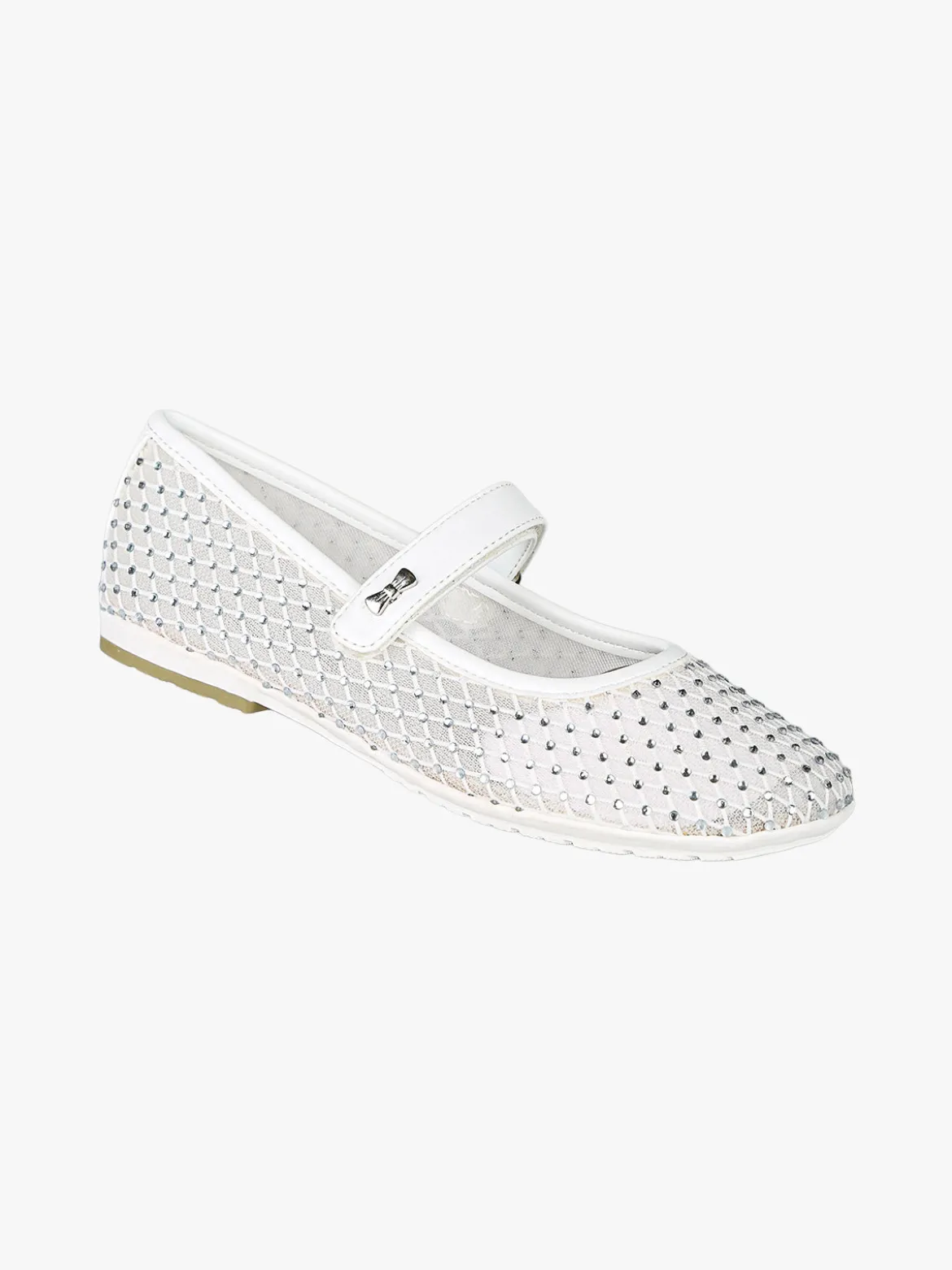 Asso Ballerine da ragazza con strass e cinturino a strappo - bianco