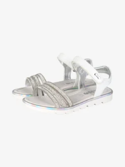Asso Sandali da ragazza con strass e cinturino a strappo - bianco