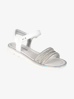 Asso Sandali da ragazza con strass e cinturino a strappo - bianco