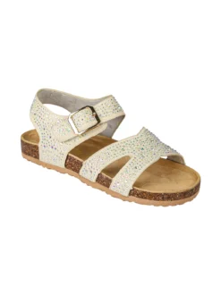 Asso Sandali da ragazza con strass e cinturino con fibbia - beige