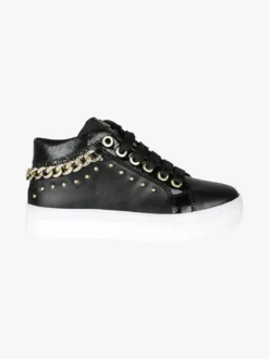 Asso Sneakers da ragazza con catena gioiello e borchie - nero