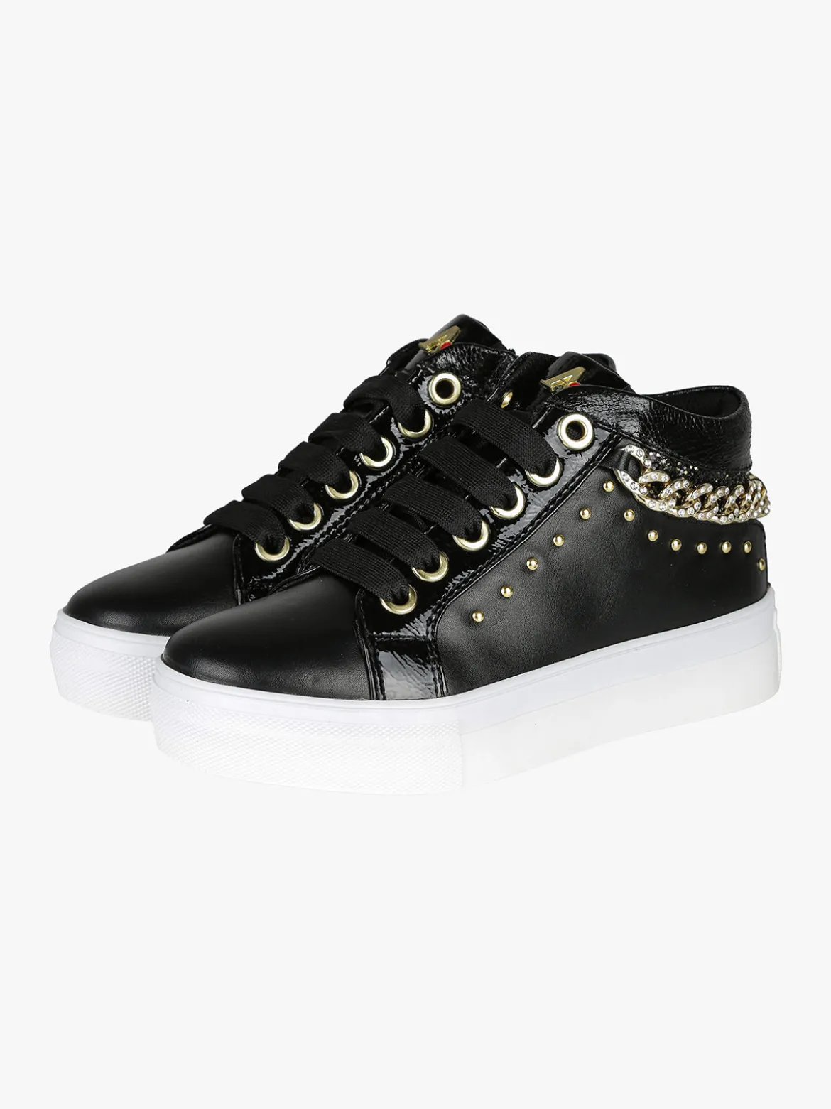 Asso Sneakers da ragazza con catena gioiello e borchie - nero