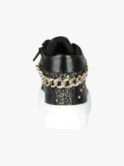 Asso Sneakers da ragazza con catena gioiello e borchie - nero