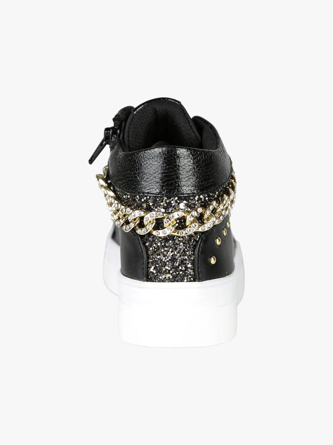 Asso Sneakers da ragazza con catena gioiello e borchie - nero
