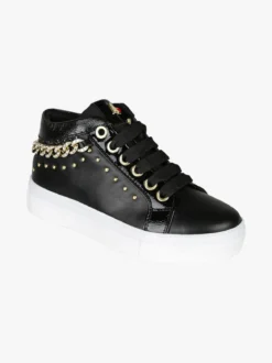 Asso Sneakers da ragazza con catena gioiello e borchie - nero