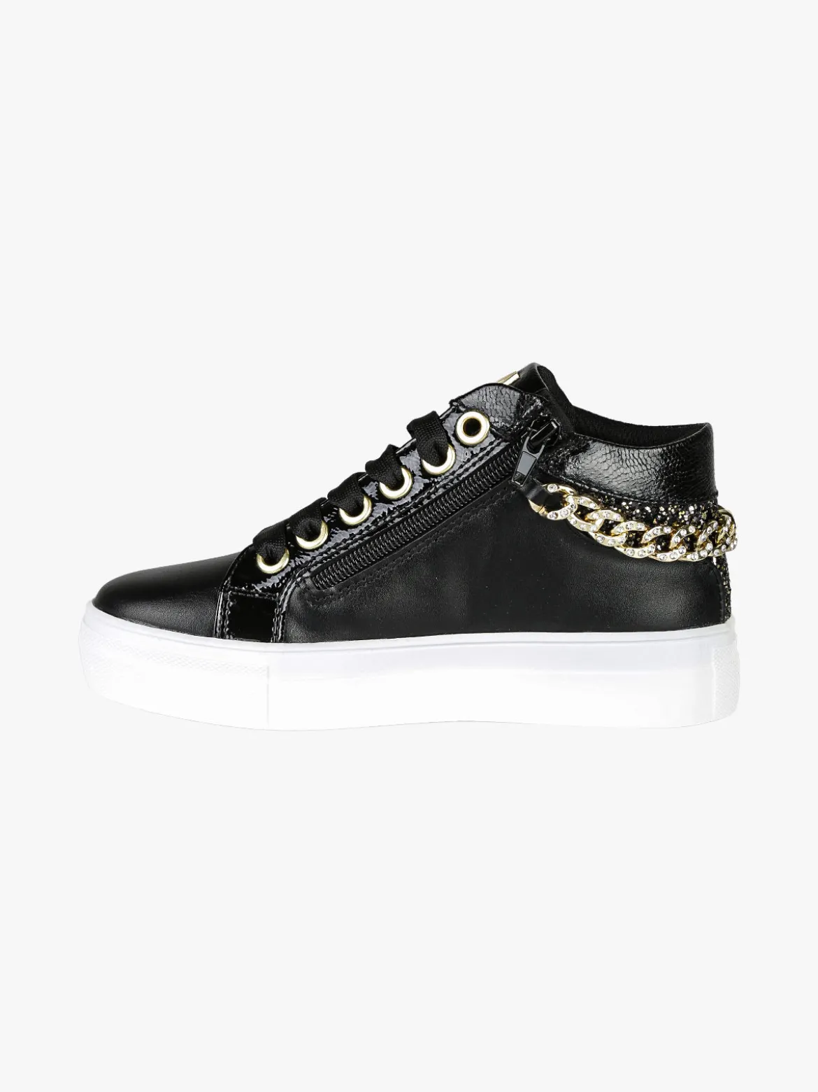Asso Sneakers da ragazza con catena gioiello e borchie - nero