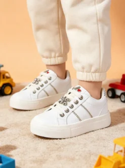 Asso Sneakers gioiello da ragazza con lacci e zip - bianco