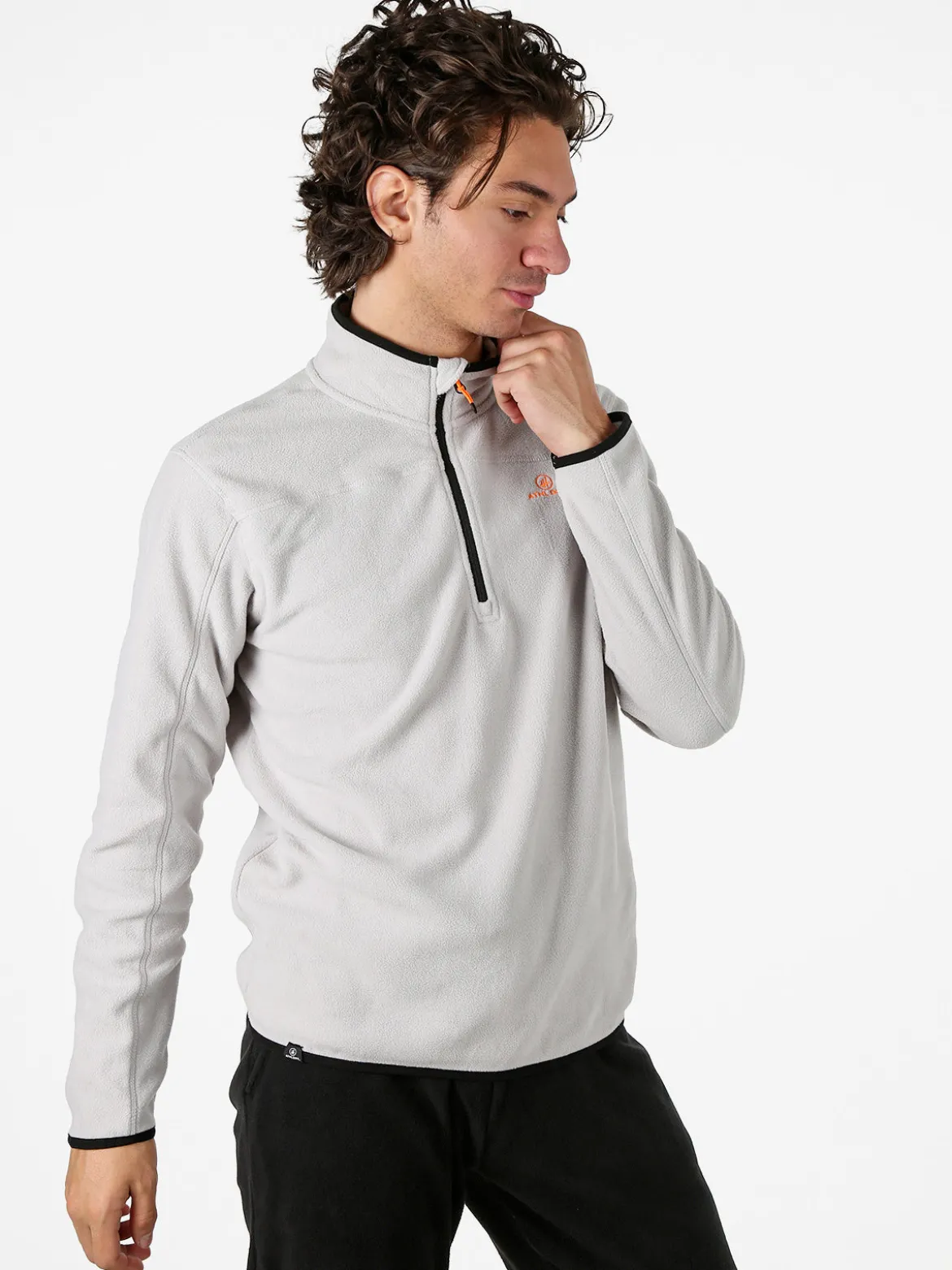 Athl Dpt Felpa da uomo mezza zip in micropile con bordi a contrasto - grigio