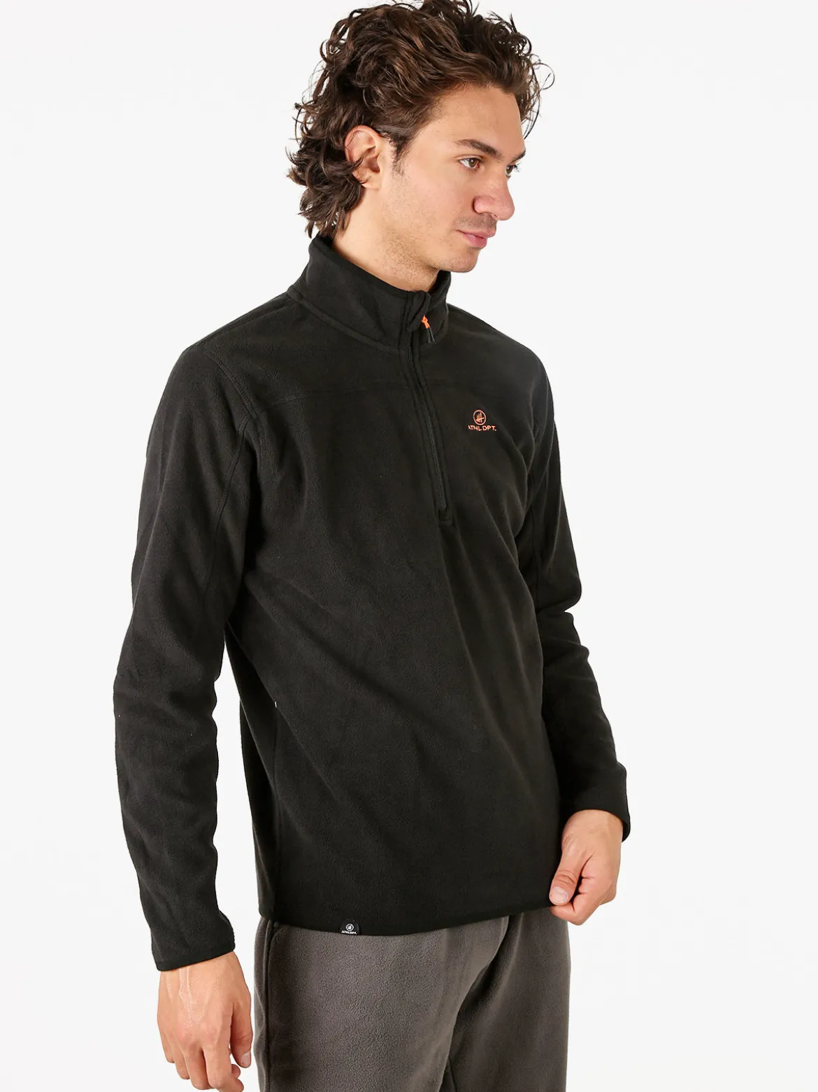 Athl Dpt Felpa da uomo mezza zip in micropile con bordi a contrasto - nero