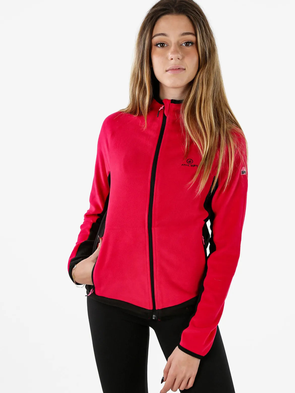 Athl Dpt Felpa donna bicolore in micropile con zip intera - fragola