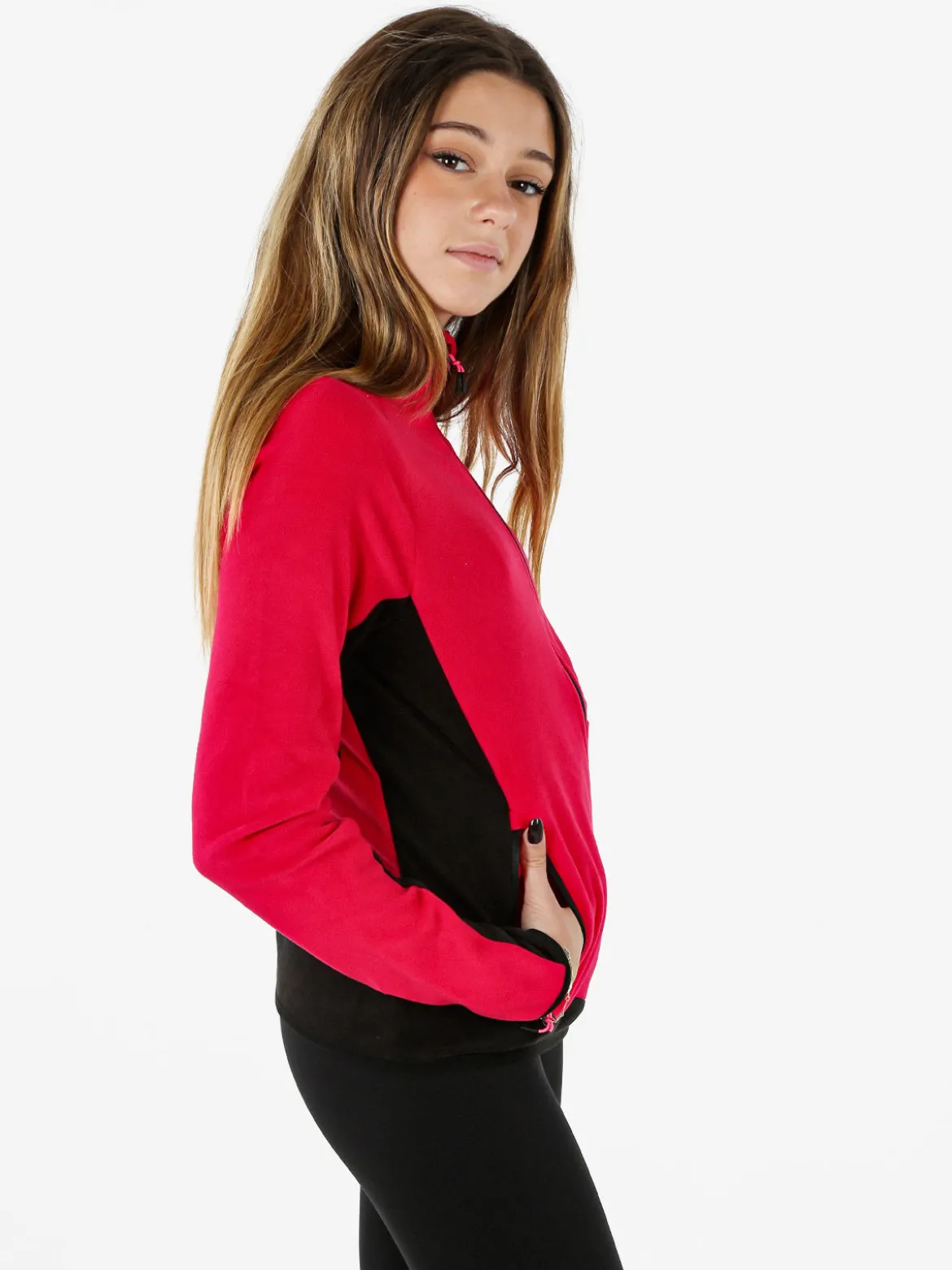 Athl Dpt Felpa donna bicolore in micropile con zip intera - fragola