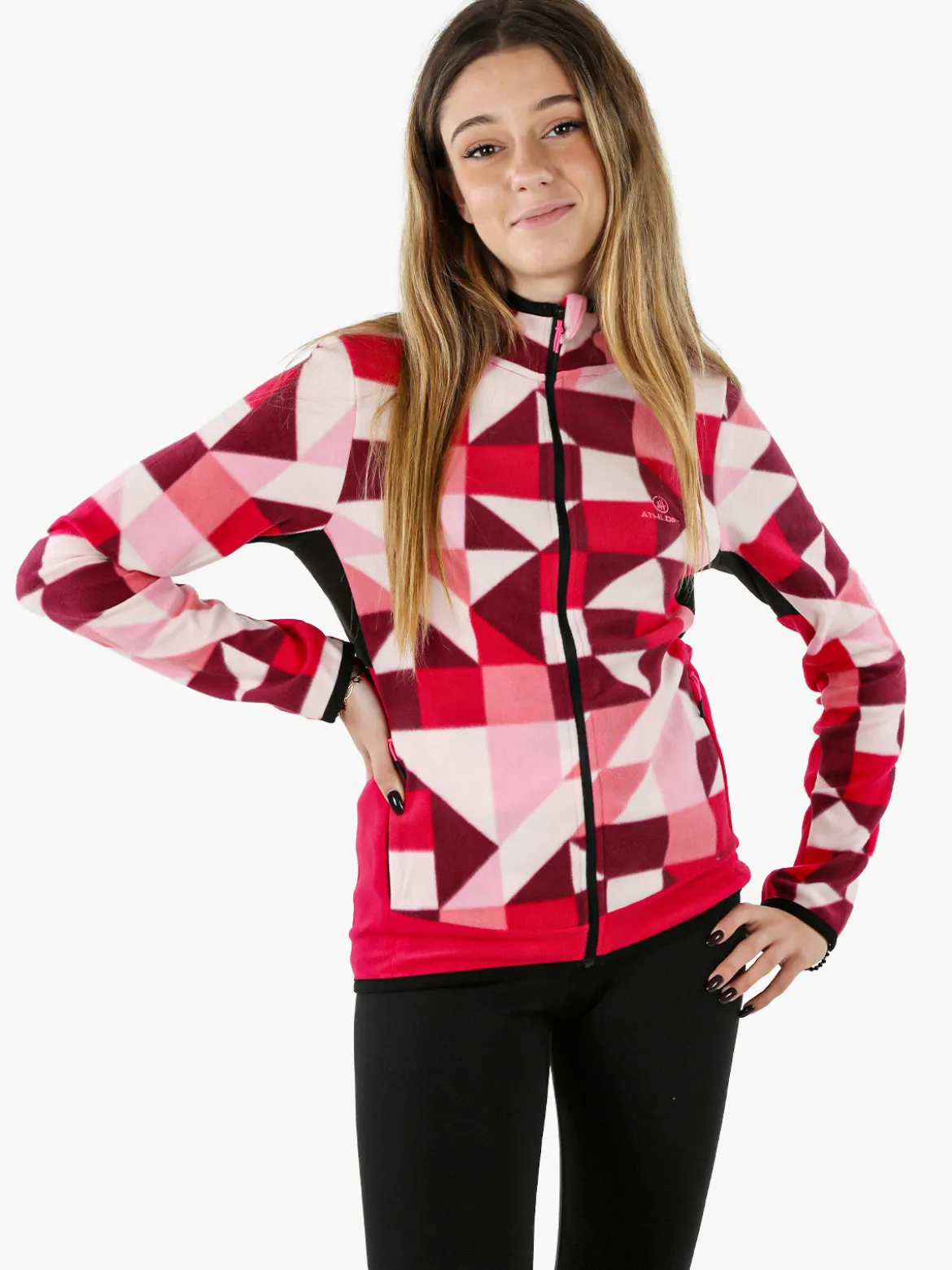 Athl Dpt Felpa donna colorata in micropile con zip intera - fragola