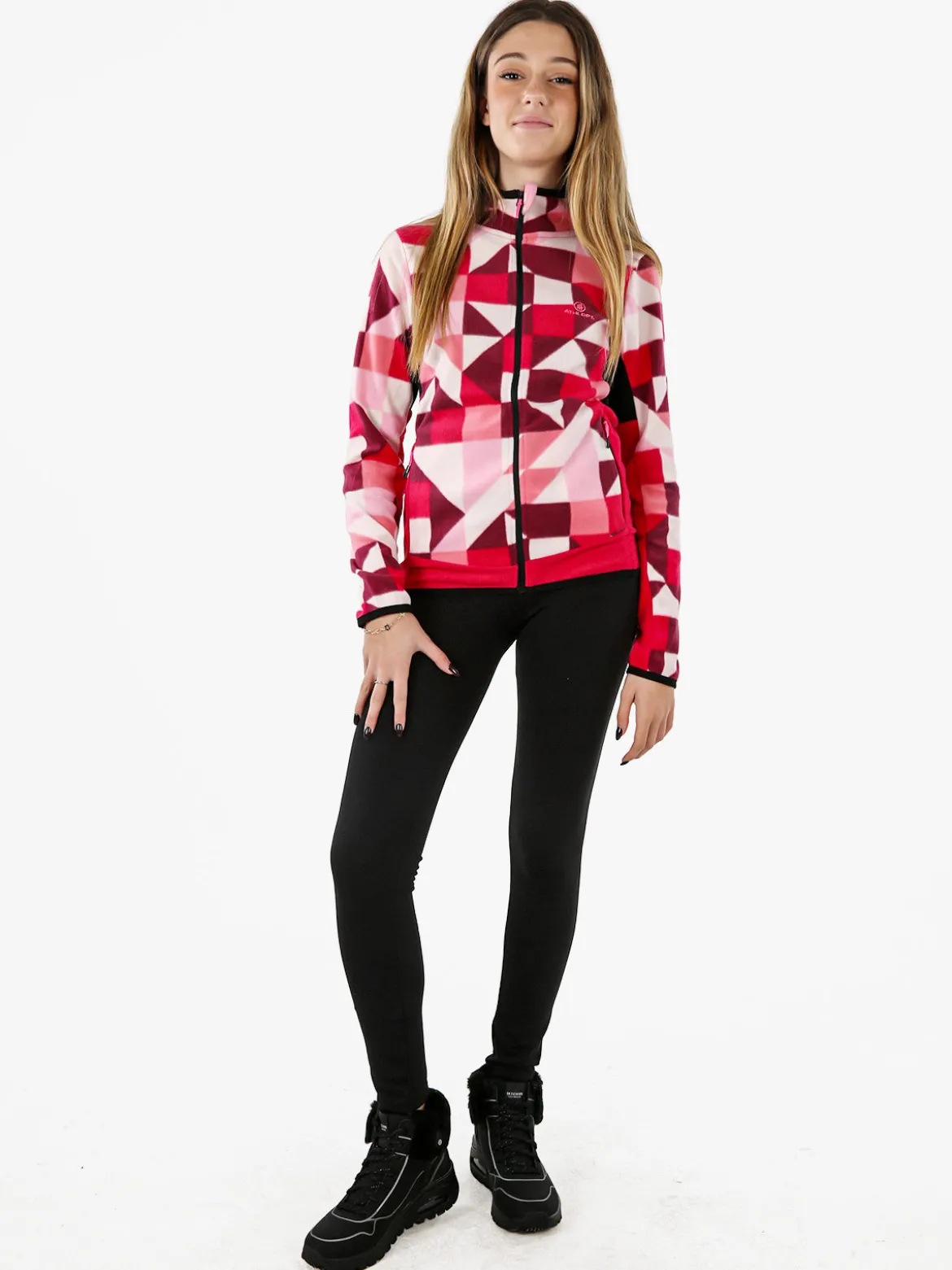 Athl Dpt Felpa donna colorata in micropile con zip intera - fragola