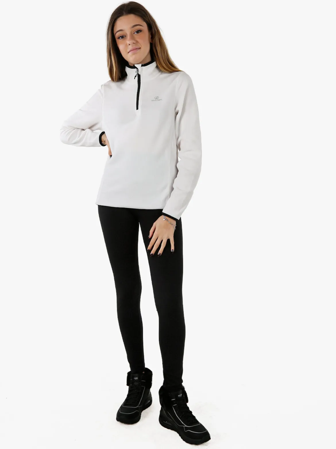 Athl Dpt Felpa donna mezza zip in micropile - bianco