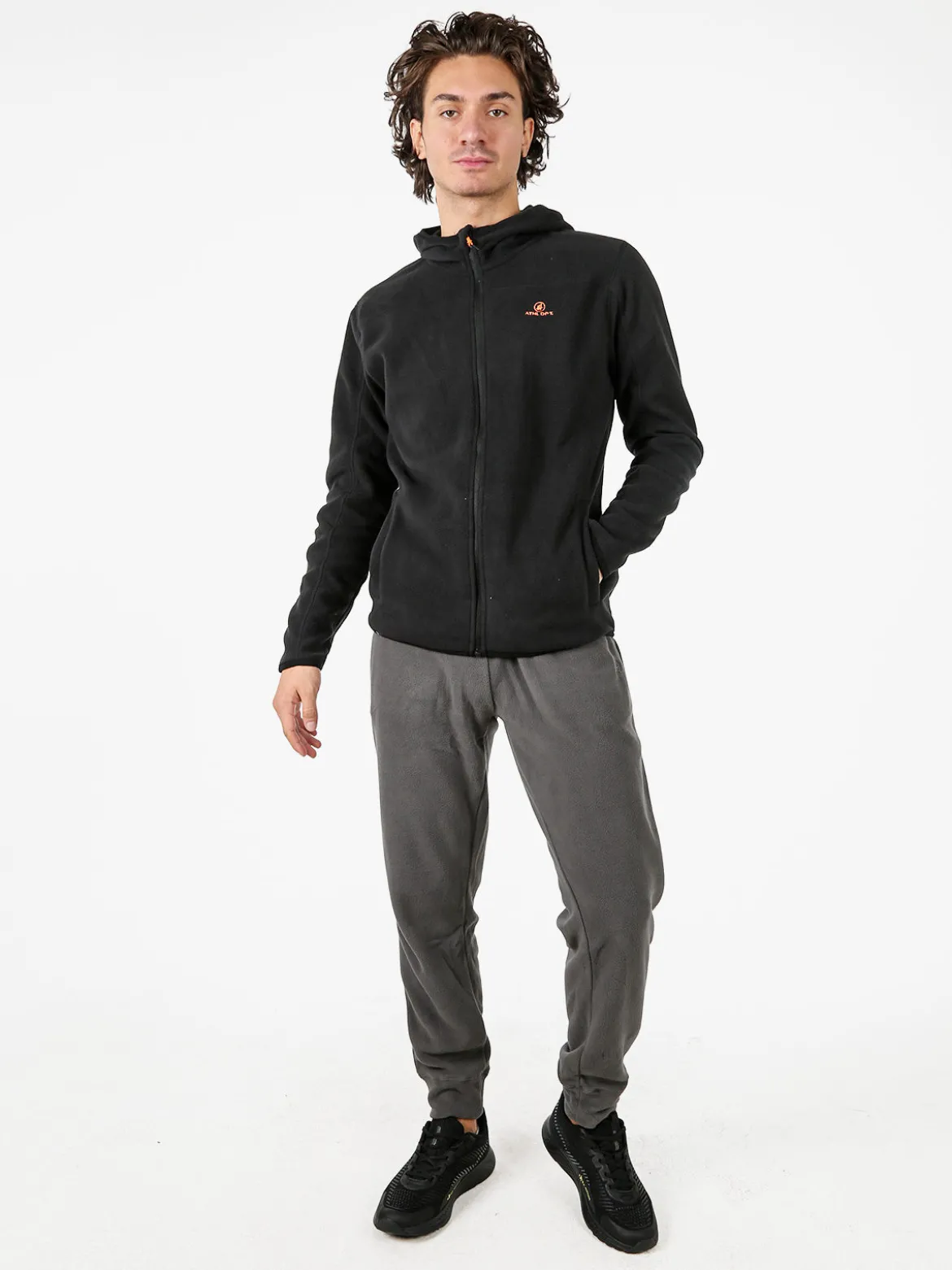 Athl Dpt Felpa uomo con cappuccio e zip in micropile - nero