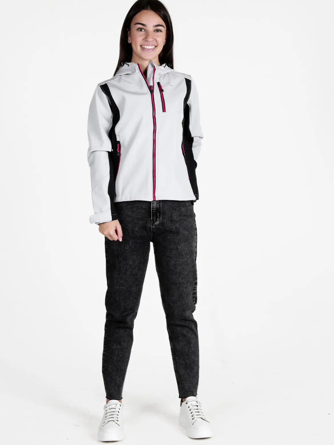 Athl Dpt Giacca da donna impermeabile bicolore con cappuccio e interno in pile