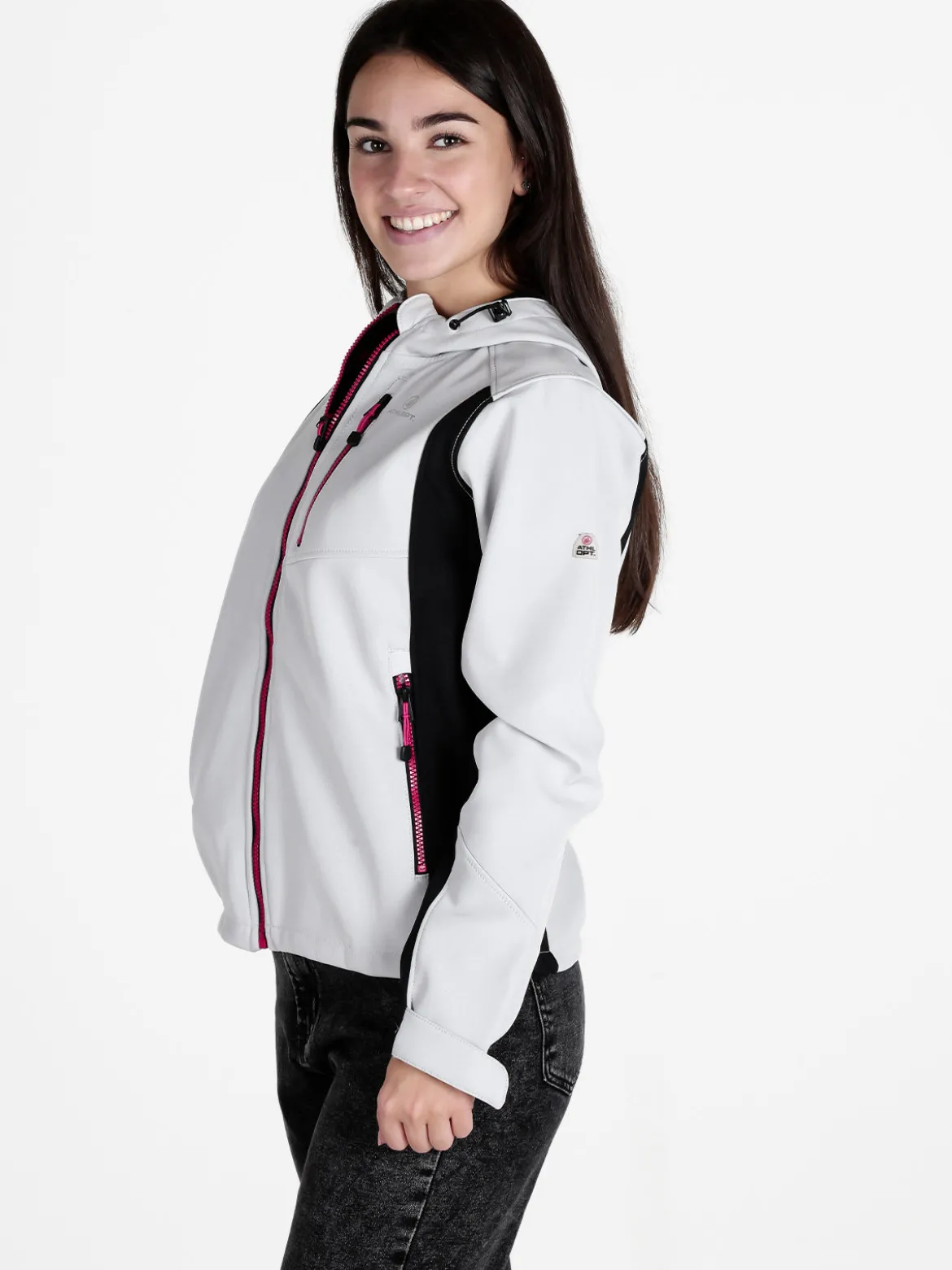Athl Dpt Giacca da donna impermeabile bicolore con cappuccio e interno in pile