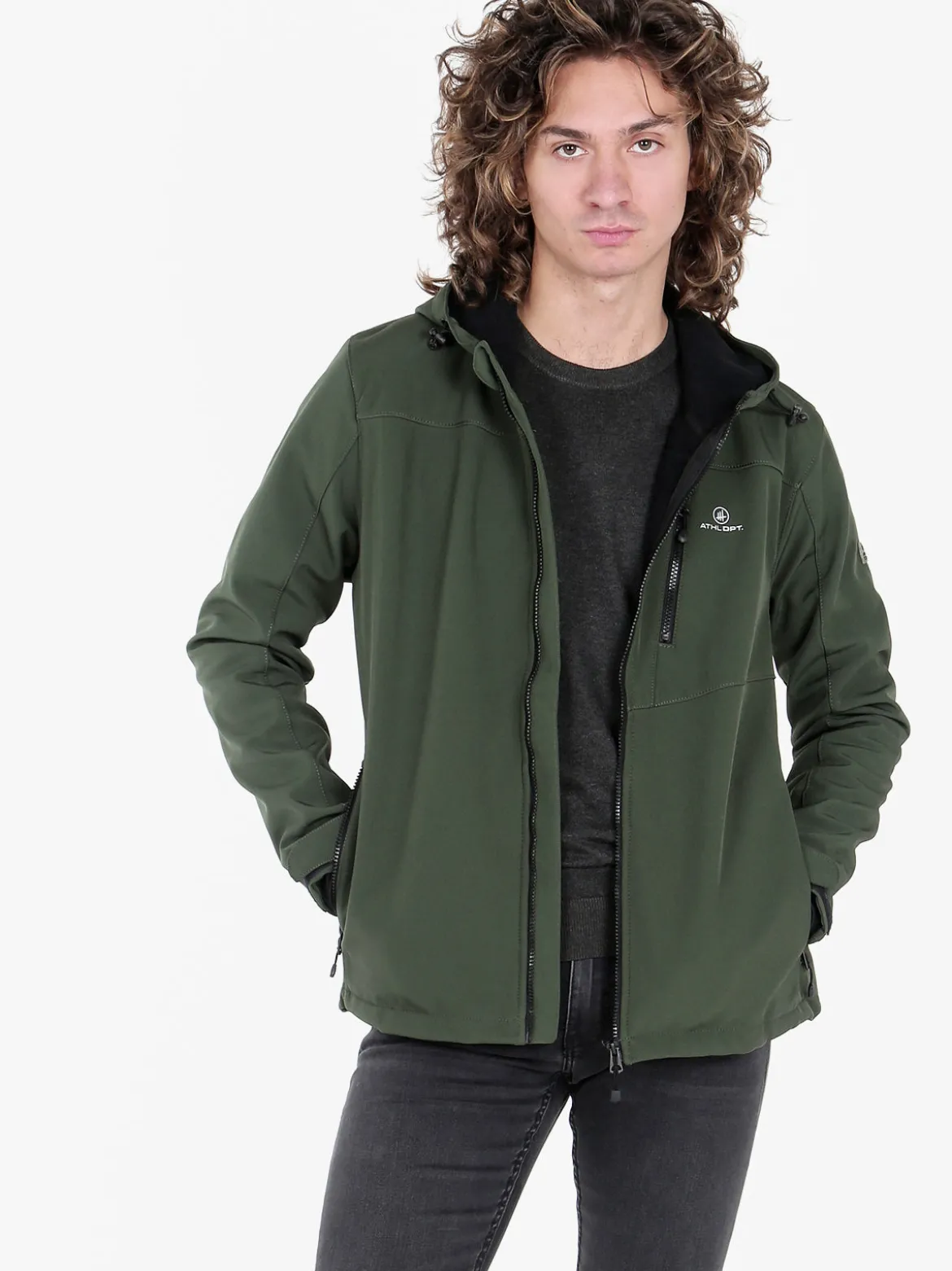 Athl Dpt Giacca impermeabile da uomo con cappuccio e interno in pile