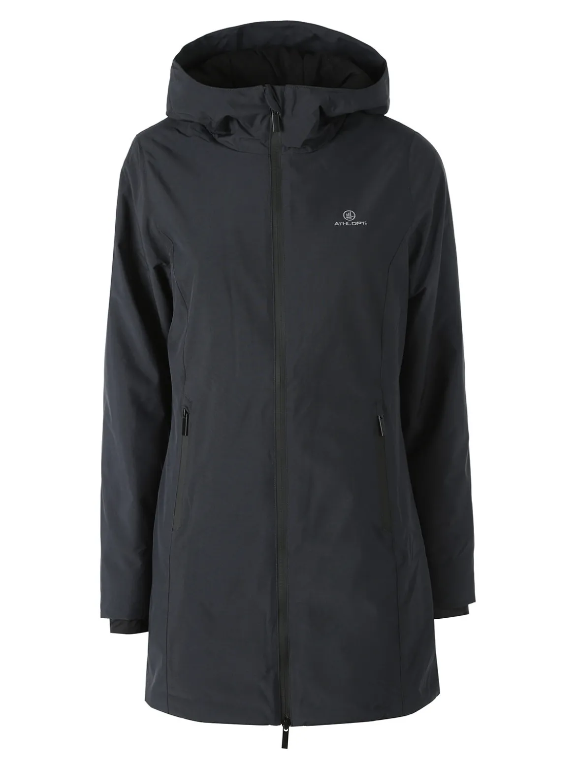 Athl Dpt Giubbotto lungo da donna impermeabile con cappuccio e zip - blu scuro