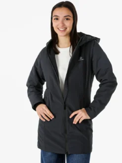 Athl Dpt Giubbotto lungo da donna impermeabile con cappuccio e zip - blu scuro