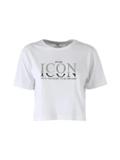 Athl Dpt T-shirt donna cropped in cotone con stampa - bianco