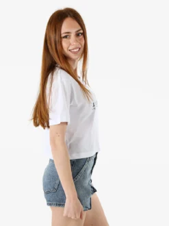 Athl Dpt T-shirt donna cropped in cotone con stampa - bianco