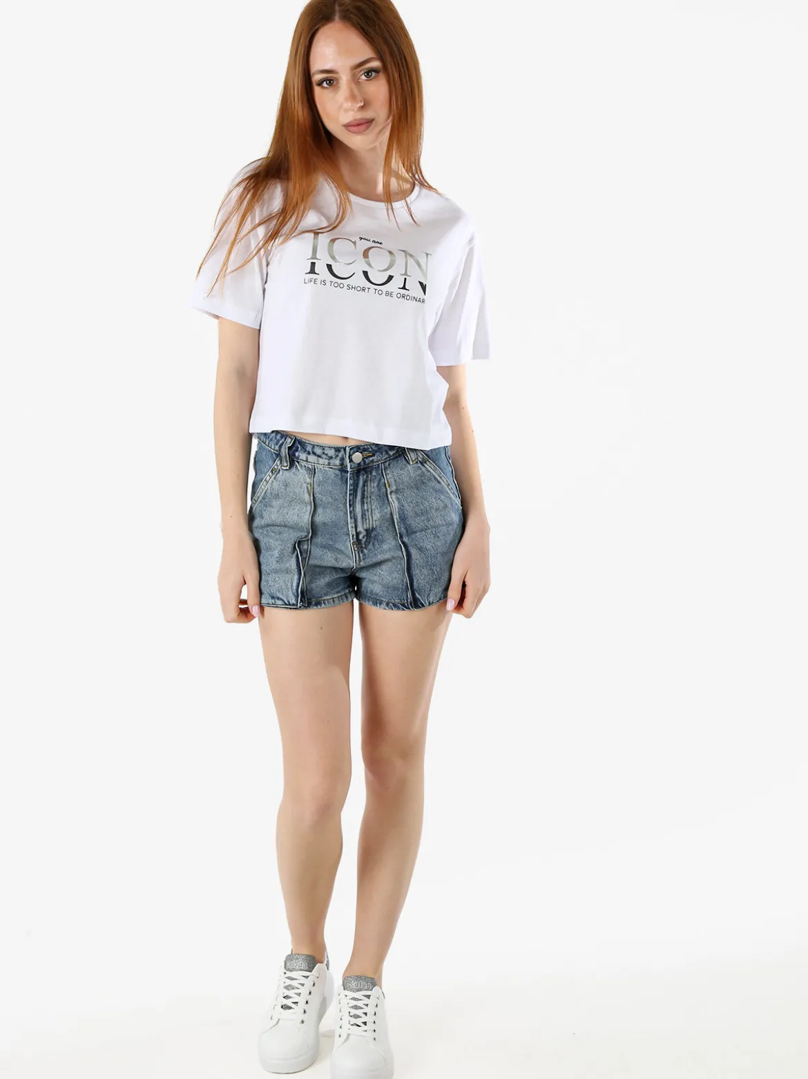 Athl Dpt T-shirt donna cropped in cotone con stampa - bianco