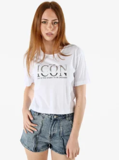 Athl Dpt T-shirt donna cropped in cotone con stampa - bianco