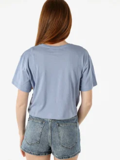 Athl Dpt T-shirt donna cropped in cotone con stampa - cielo