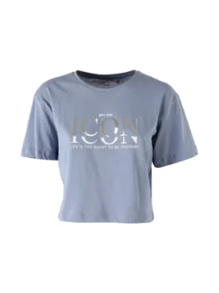 Athl Dpt T-shirt donna cropped in cotone con stampa - cielo