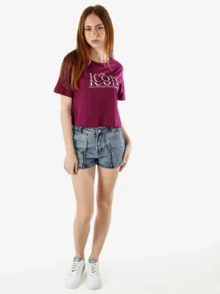 Athl Dpt T-shirt donna cropped in cotone con stampa - viola