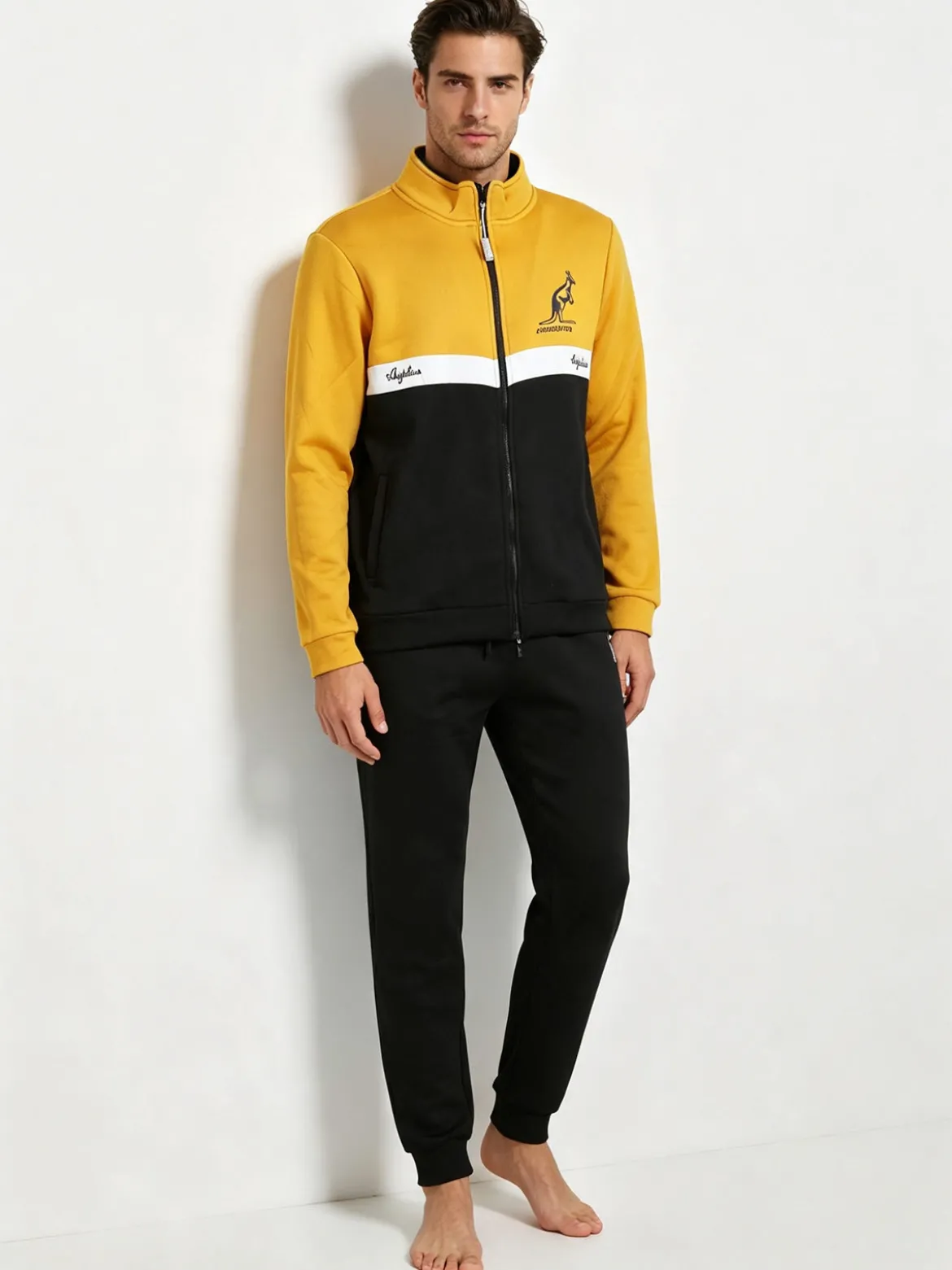 Australian Completo tuta 2 pezzi da uomo full zip con interno felpato - giallo